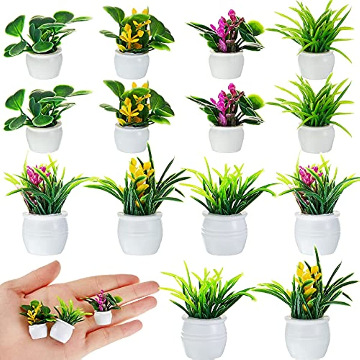 Bonsai Garden Ideas - ドールハウス植物、ミニチュア盆栽、ミニ鉢植え、フラワーモデル、小さなフェイクグリーン装飾おもちゃハウス
