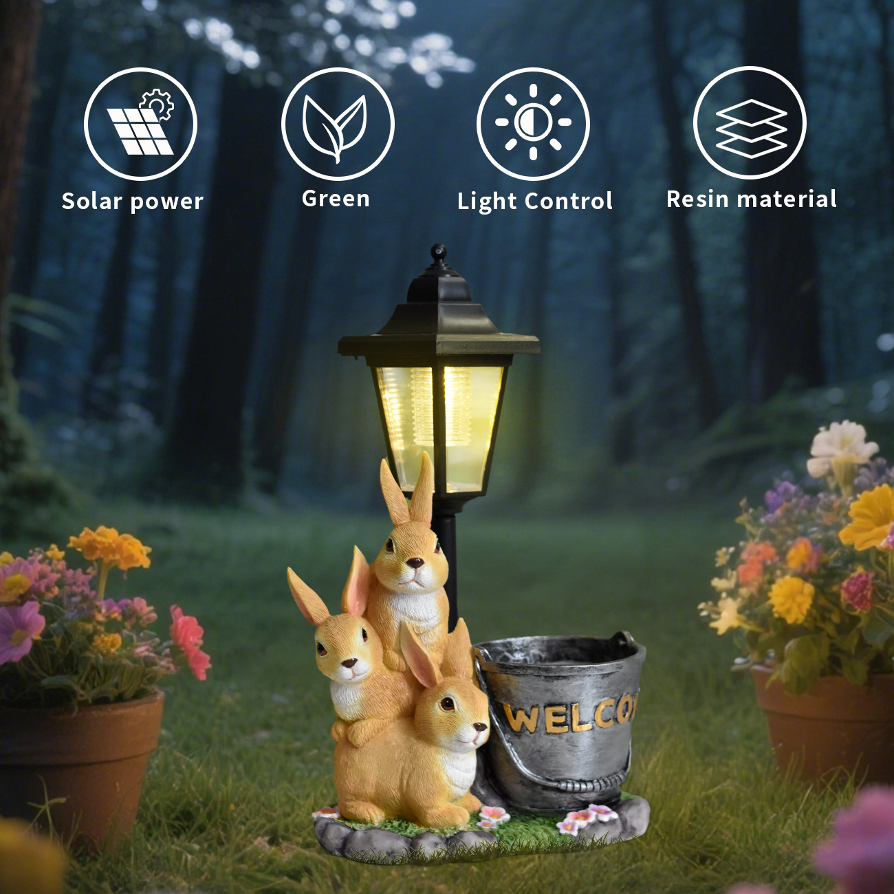 新しいウサギのソーラーガーデンライトオーナメント、庭のバルコ - Bonsai Garden Ideas のレビューと価格